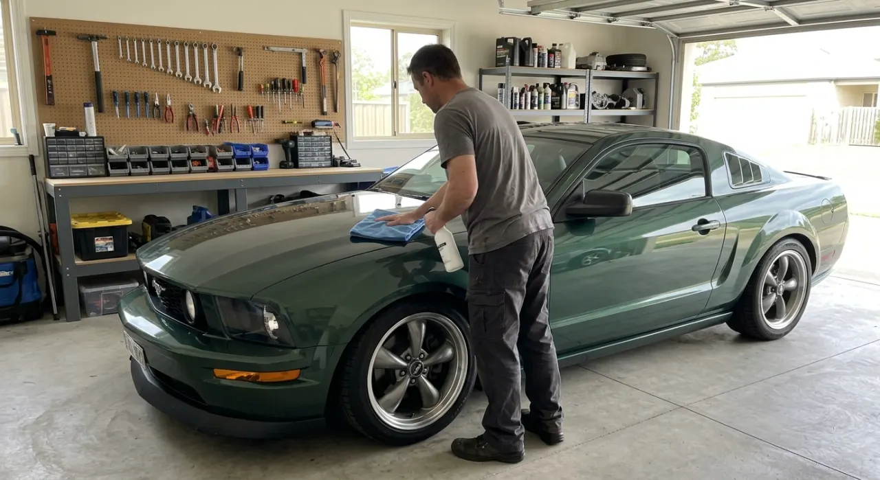 Best Spray Wax (Ranked for Real Durability) — car wax product and a foam applicator on deep glossy reflective car paint