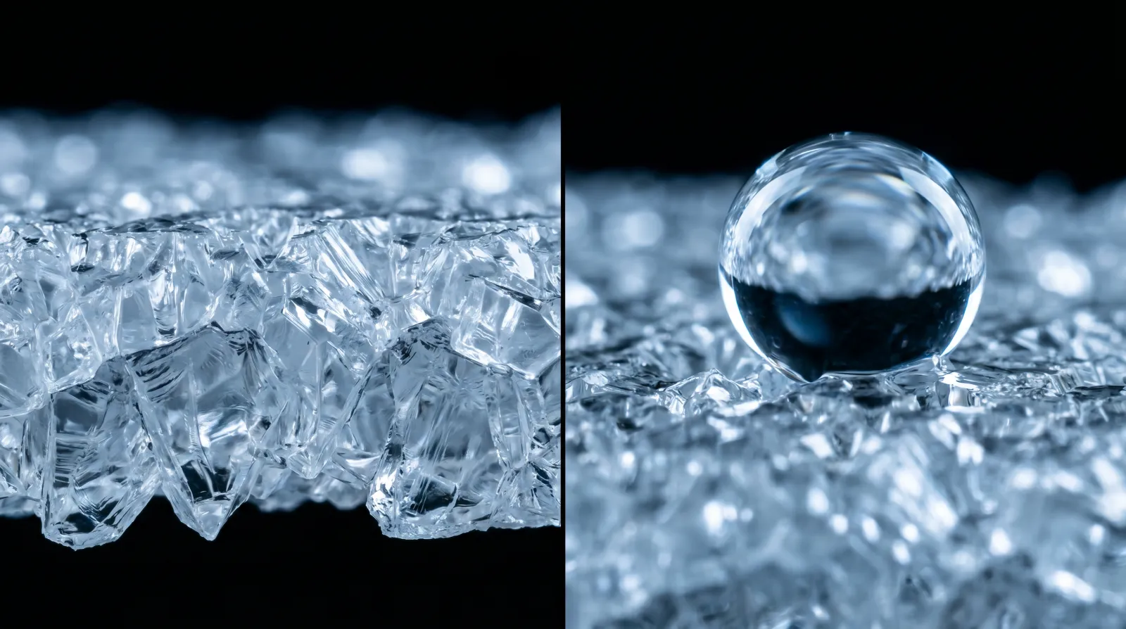 Macro split of a glassy SiO2 nano-coating surface beside a high-contact-angle water droplet beading on it