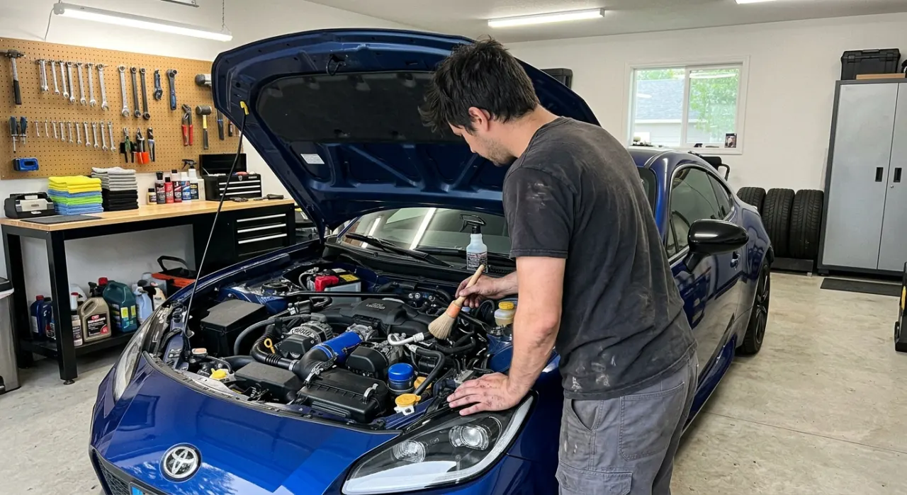 How to Clean an Engine Bay (Safe, Step by Step) — a spotless freshly detailed car engine bay with clean hoses and covers