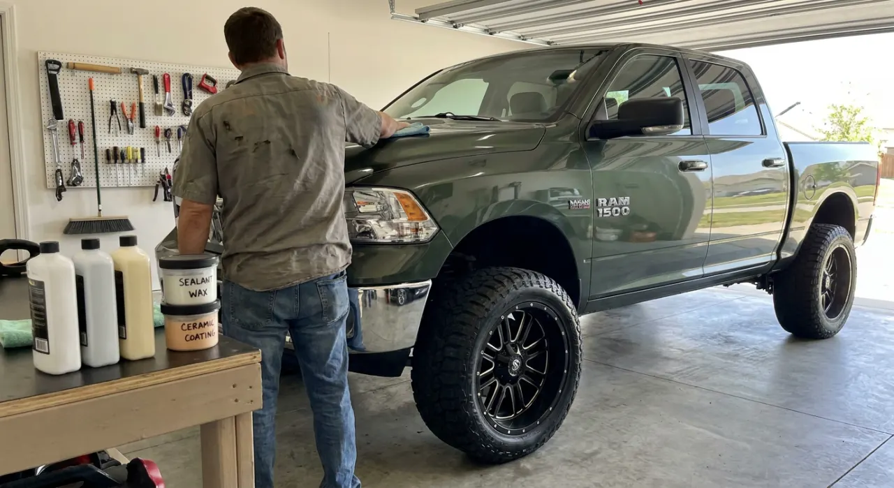 Sealant vs Wax vs Ceramic: Which to Use — water beading tightly on a ceramic-coated glossy car panel