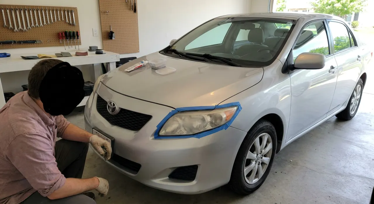 Best Budget Headlight Restoration Kits Under $20 — a car headlight shown half foggy and yellowed, half crystal clear