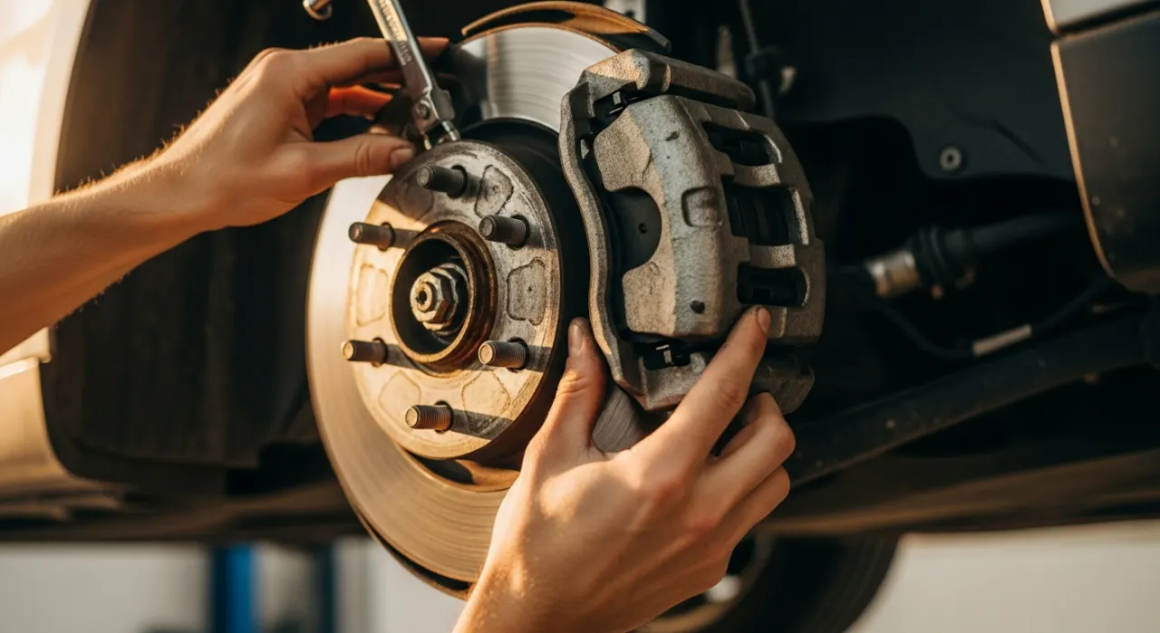Drilled vs Slotted Rotors — being worked on, seen from behind