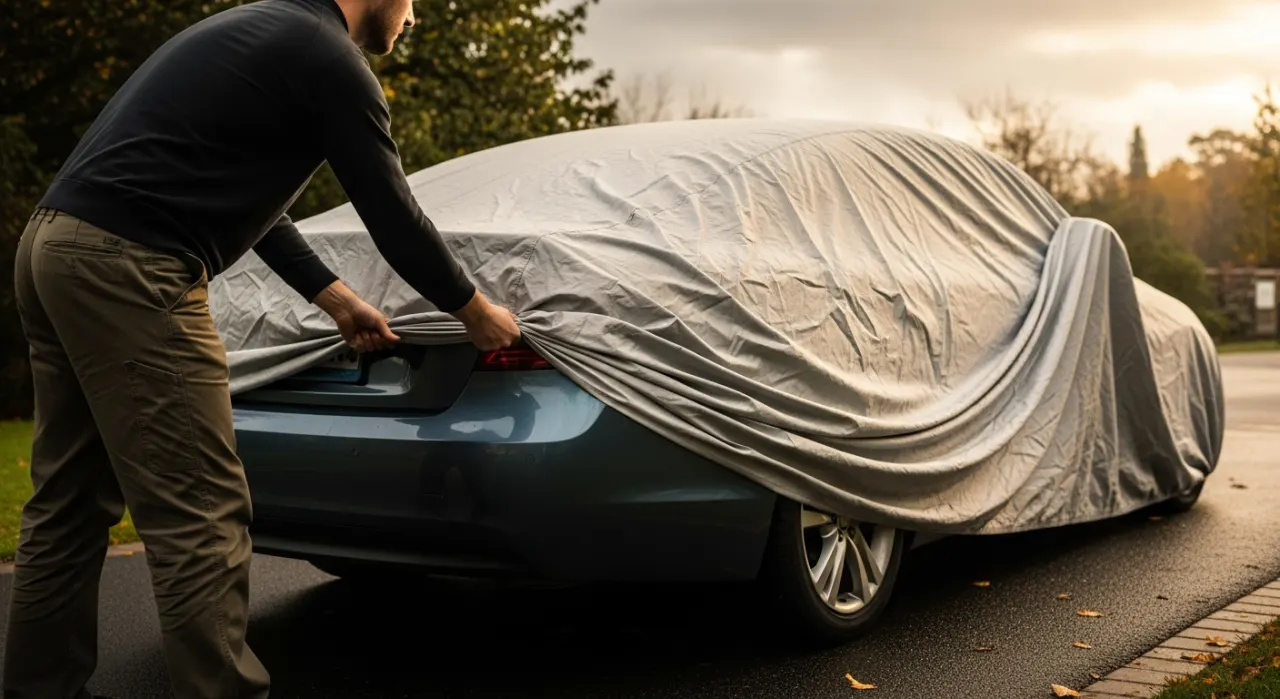 Car covers and outdoor storage — in use