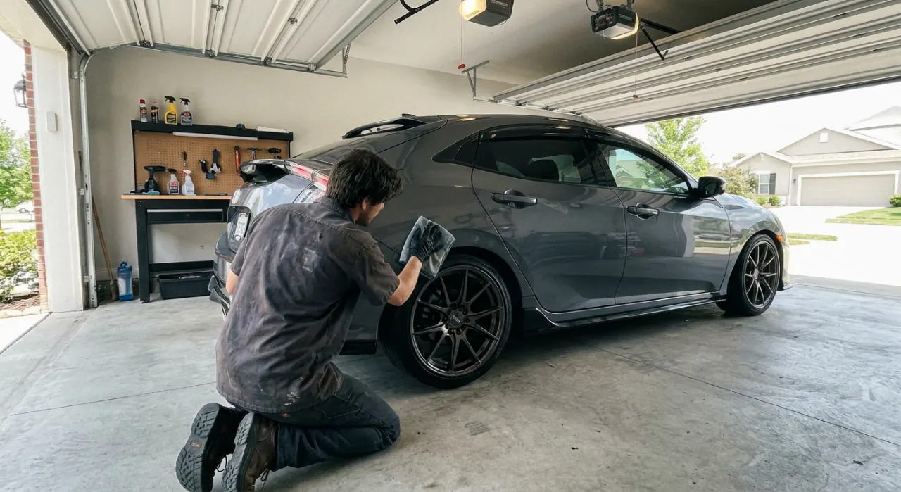 Vinyl Wrap vs Paint — being worked on, seen from behind
