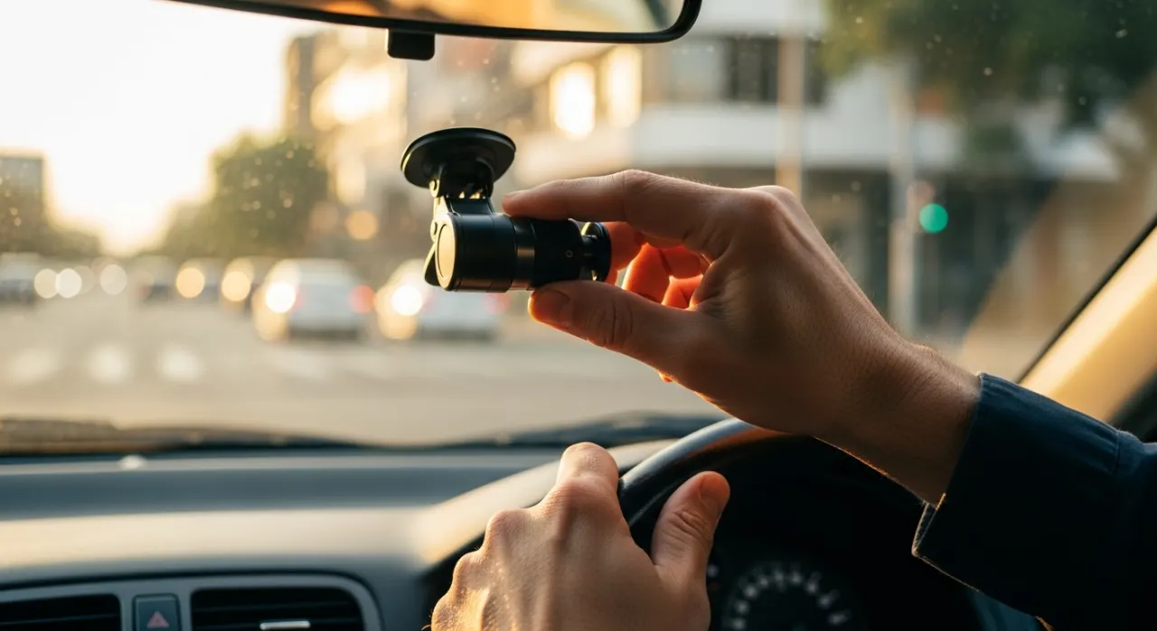 Dash cam power installation — in use