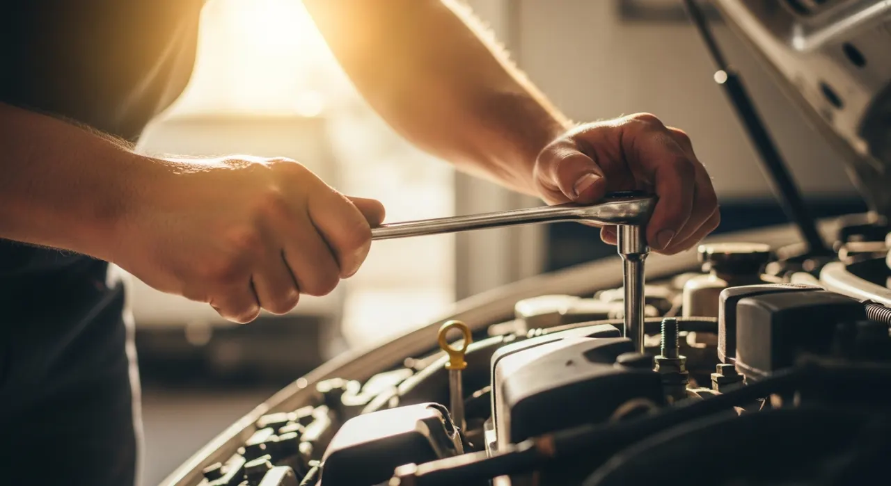 Garage tools and equipment — in use