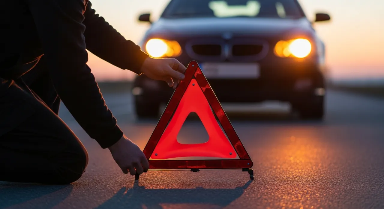 Car roadside emergency and safety gear — in use