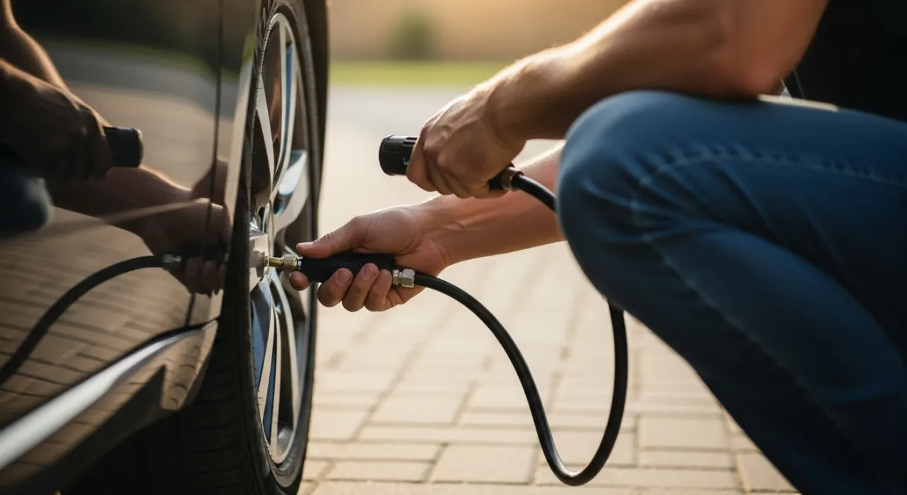 Tire inflators and tire tools — in use