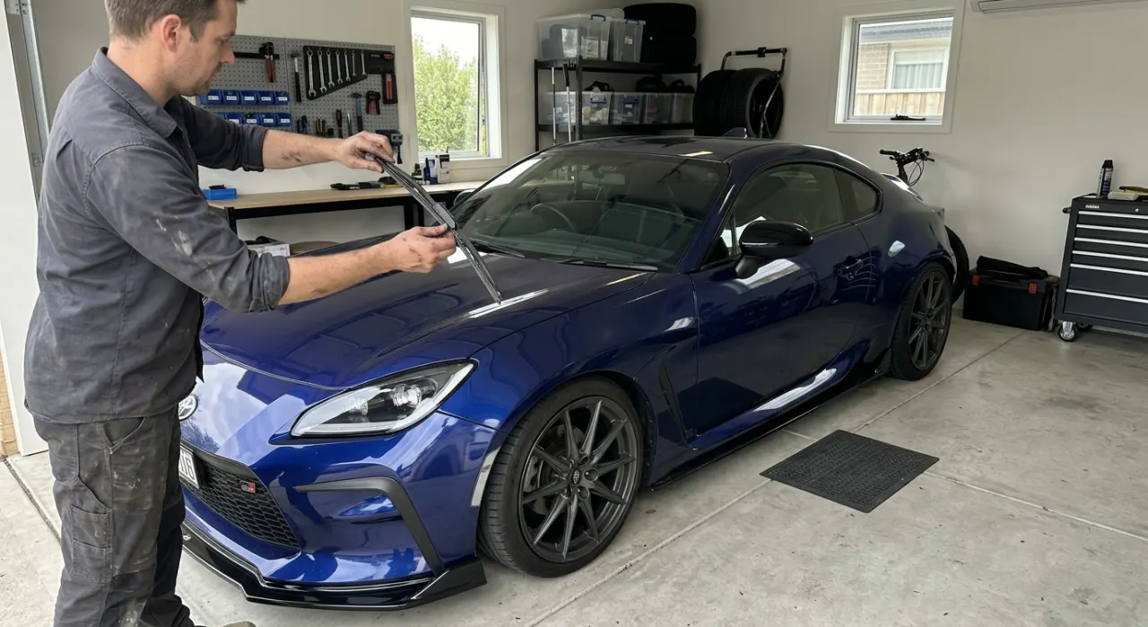 Windshield wiper blades — in use