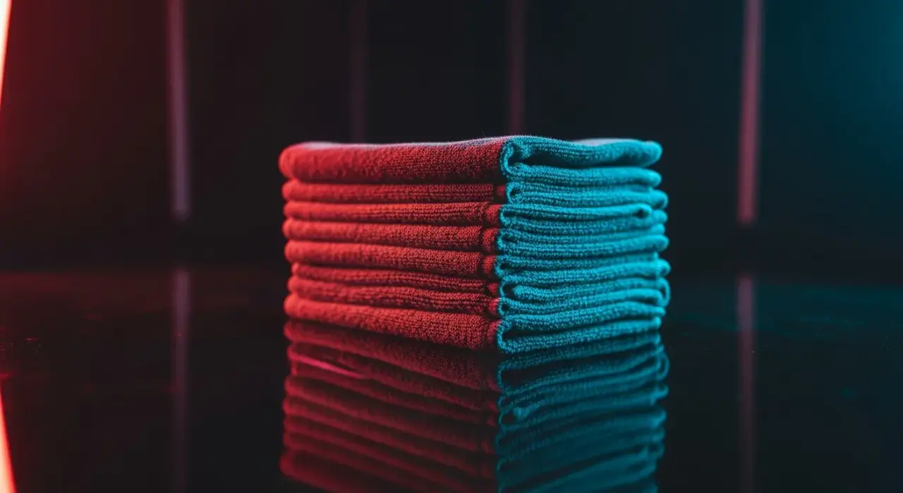 Best Applicator Pads: Foam, Microfiber & Wool — a neatly stacked pile of plush microfiber detailing towels