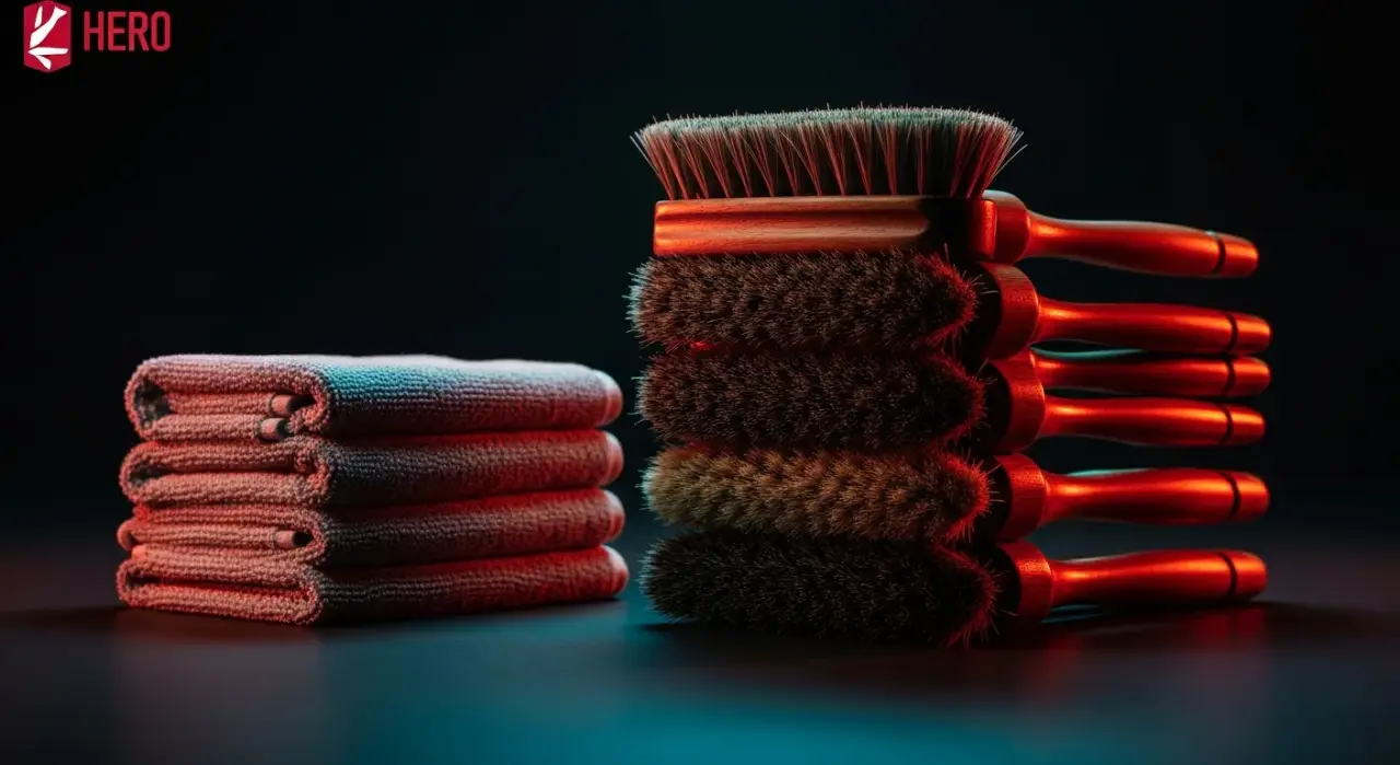 Best Detailing Brushes: Boar — a neatly stacked pile of plush microfiber detailing towels