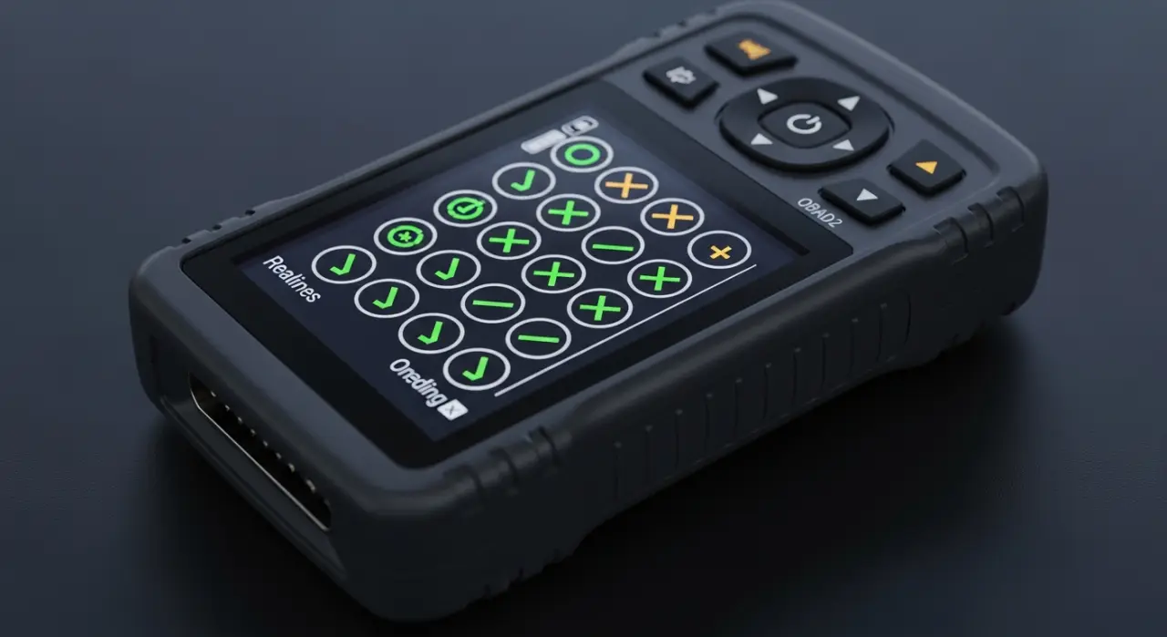 Close-up of a scan tool screen showing OBD2 I/M readiness monitor status list