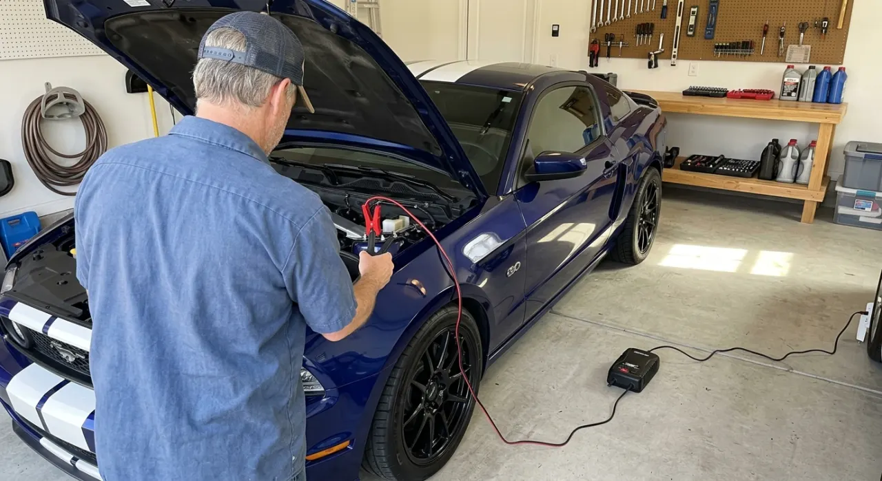 Battery Charger vs Maintainer — being worked on, seen from behind