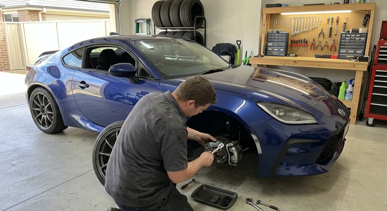 Best Brake Pads for DIY Replacement — being worked on, seen from behind