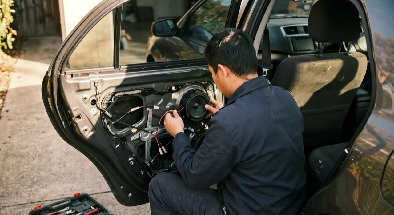 Is Upgrading Car Speakers Worth It? An Honest Answer — being worked on, seen from behind