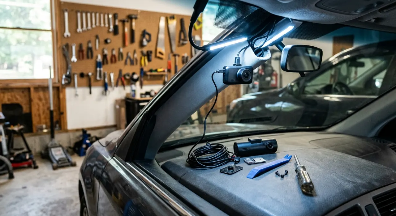 Vantrue N4 Pro Dash Cam Review — being worked on, seen from behind