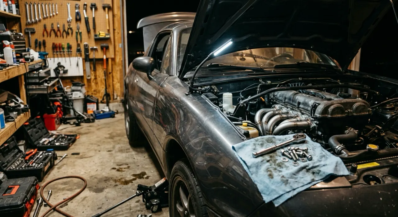 Bilstein vs Koni — being worked on, seen from behind