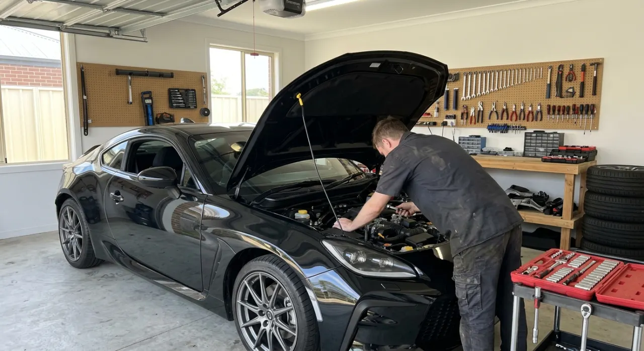 Cat-Back vs Axle-Back Exhaust — being worked on, seen from behind