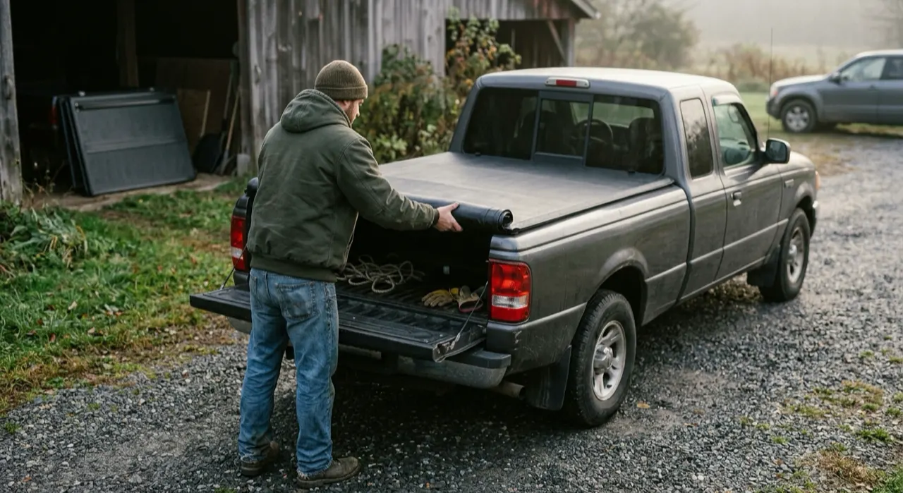Best Hard Tonneau Covers — being worked on, seen from behind
