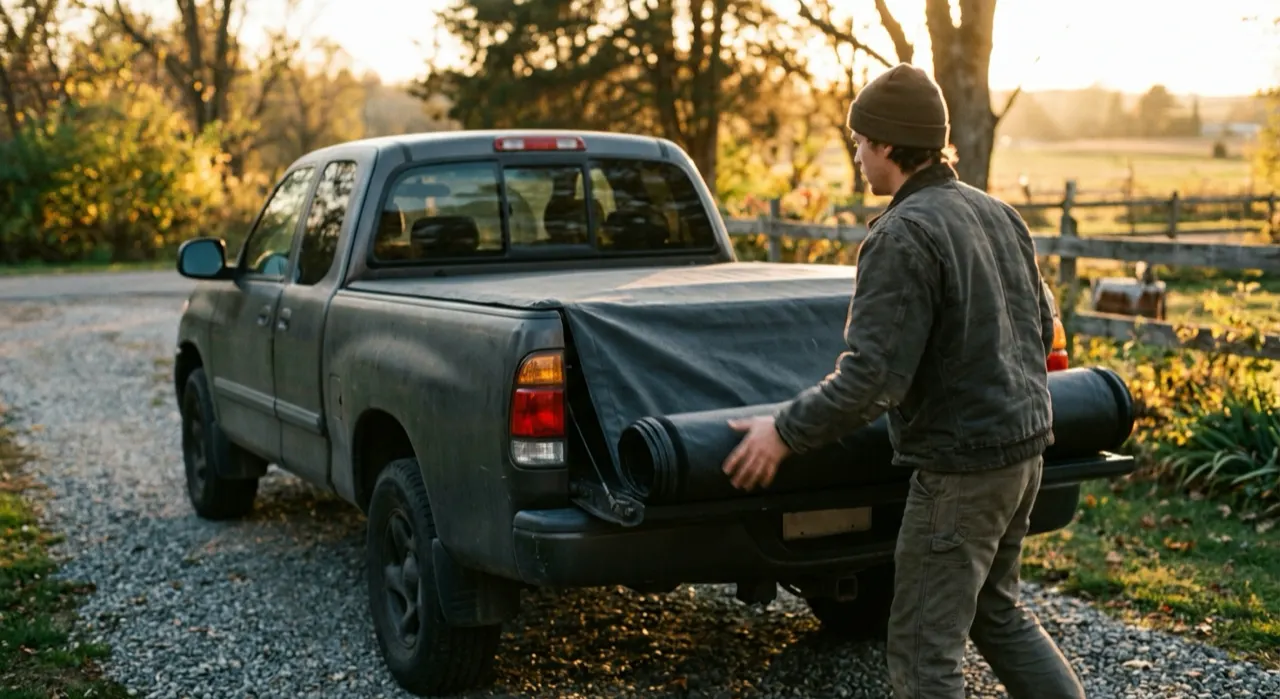 Best Soft Roll-Up Tonneau Covers — being worked on, seen from behind