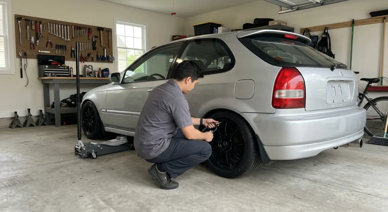 What PSI Is Safe for a Car? (Explained) — a pressure washer nozzle spraying water across a dark car panel