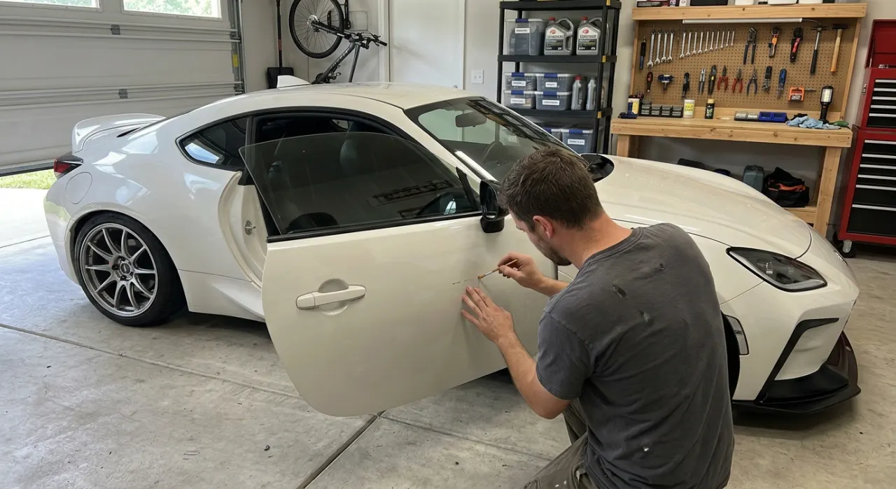How to Apply Touch-Up Paint (So It Doesn — a close-up of a car paint scratch being corrected to a flawless finish