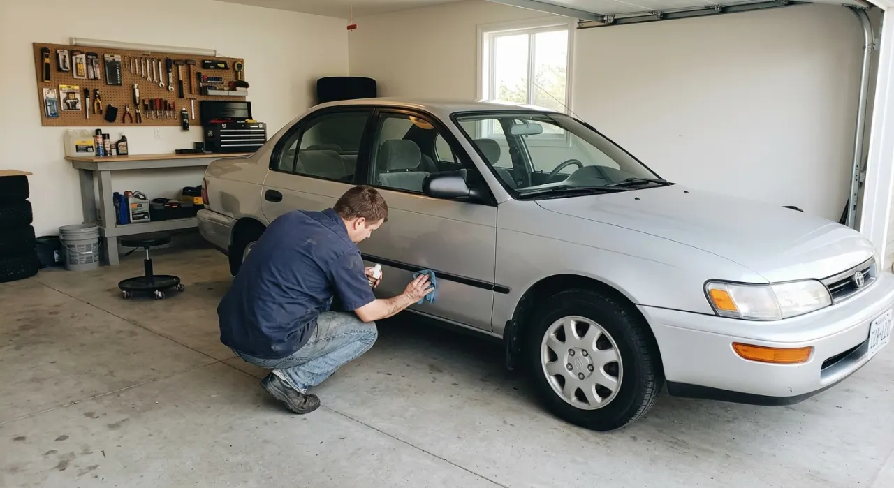 How to Keep Restored Trim Black Long-Term — restored deep-black plastic exterior car trim next to faded gray trim