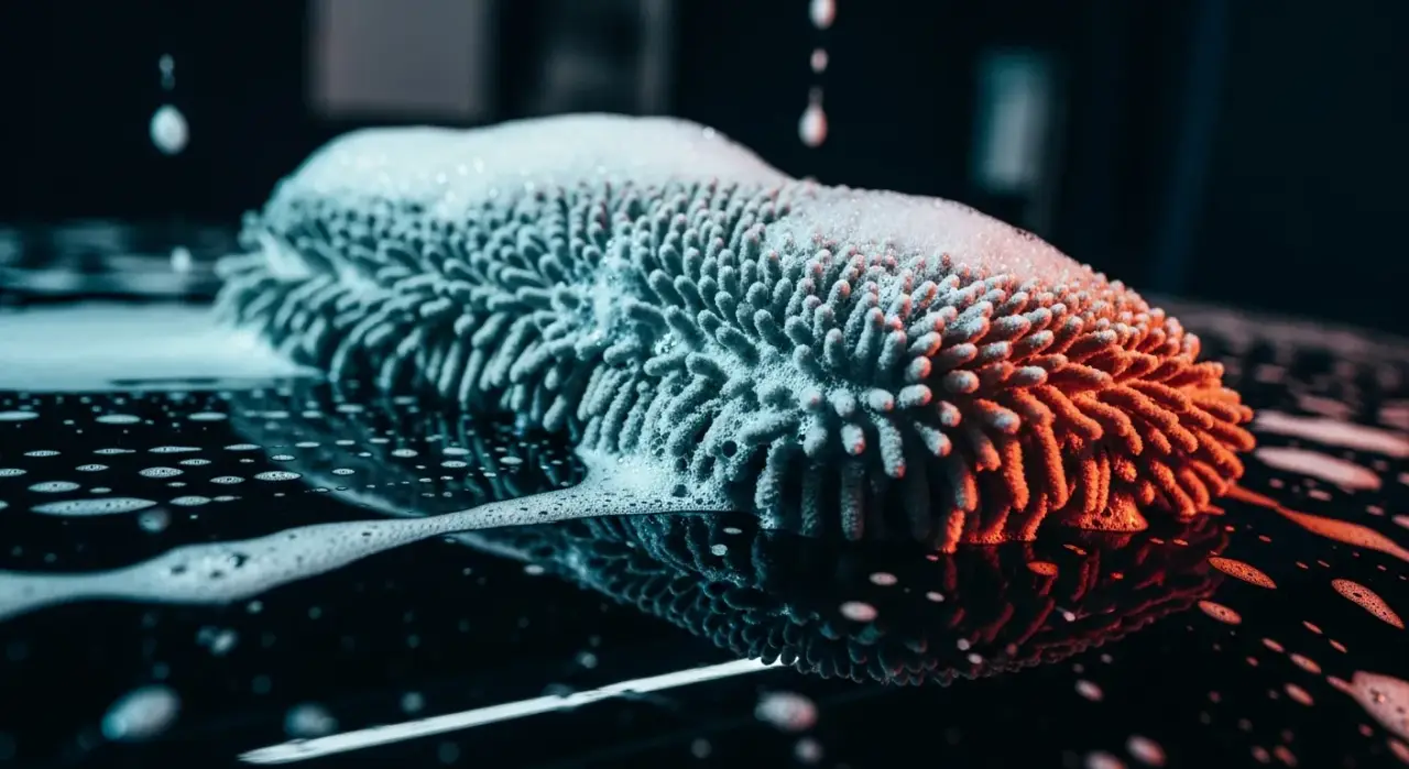 Chemical Guys Wash Mitt Review: Is the Best-Seller Worth It? — a plush microfiber wash mitt and soapy suds on wet glossy car paint