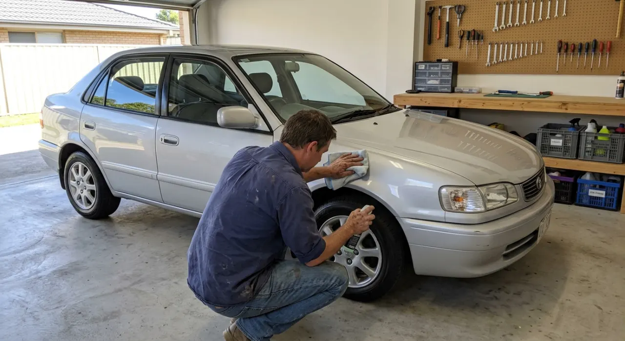 How to Prevent Swirl Marks When Washing Your Car — a plush microfiber wash mitt and soapy suds on wet glossy car paint