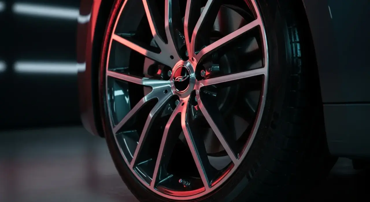 Wheel Cleaner by Finish (Safe on Each) — a gleaming clean alloy car wheel with a freshly dressed glossy black tire